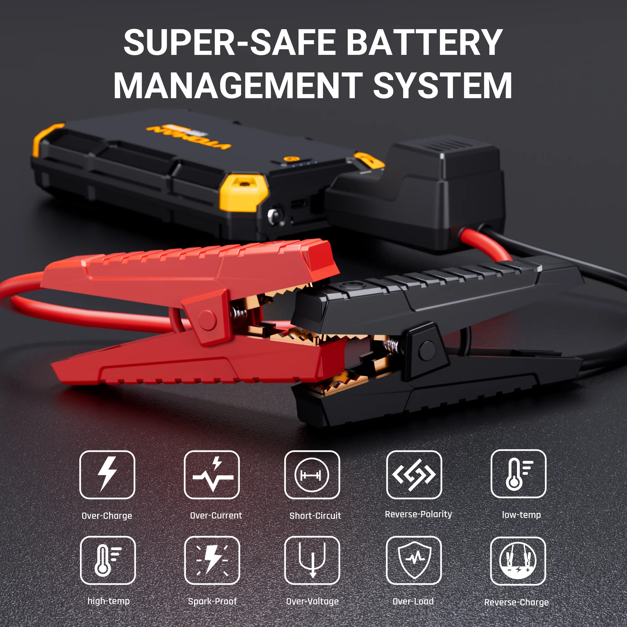 VTOMAN V6 PLUS 2500A Car Jump Starter,Portable Battery Jumper for 12V Vehicles(6.0L Gas/4.0L Diesel),10000mAh Power Bank Fast Charging & Jumper Cables,V6 Plus - Image 8