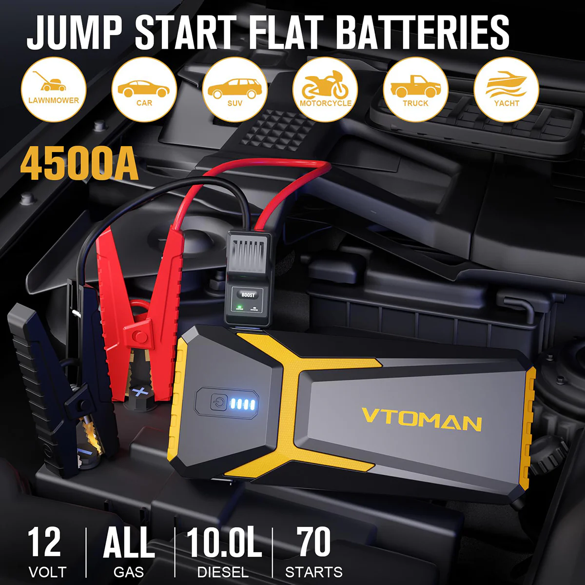 VTOMAN V10 Pro Yellow Jump Starter 4500A (CANADA ONLY) - Image 2