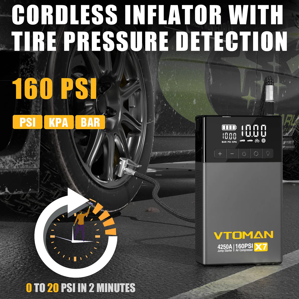 VTOMAN X7 Jump Starter With Air Compressor - Black - Image 3